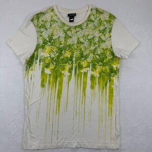 Just‎ Cavalli Men's T-Shirt Graphic Print Short Sleeve White Green Size M
